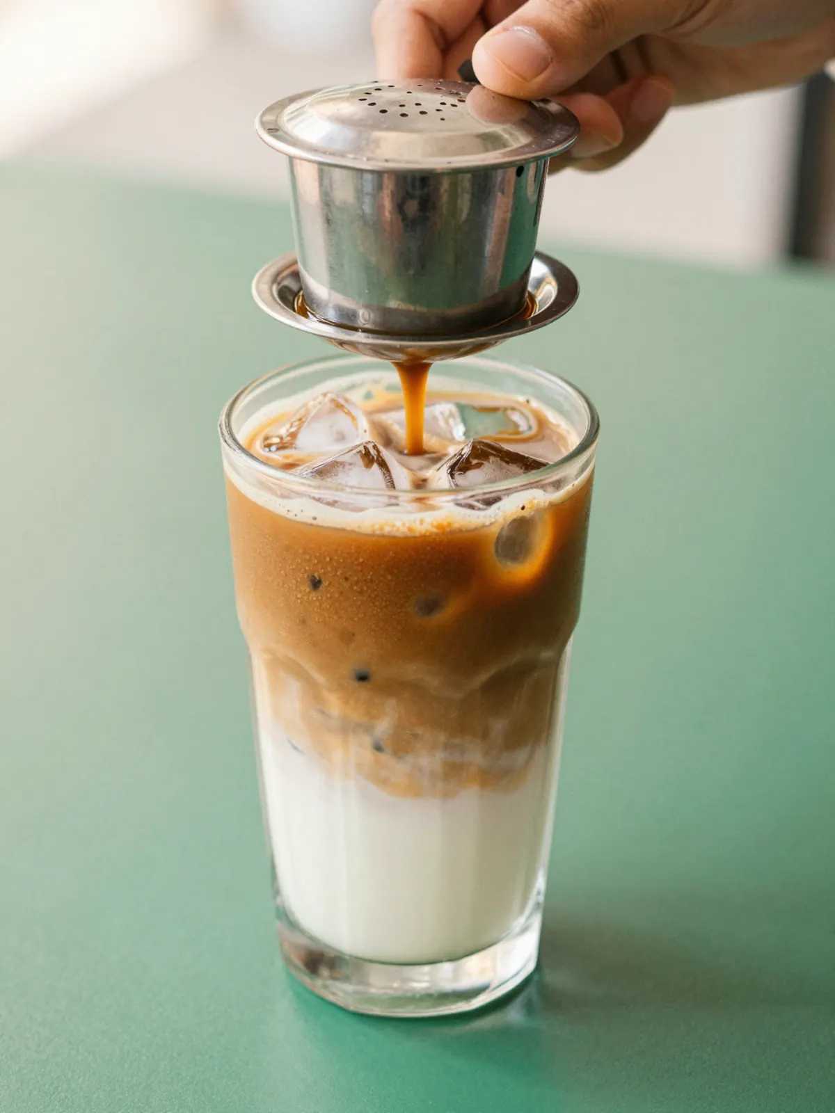 Vietnamese iced coffee with a phin filter